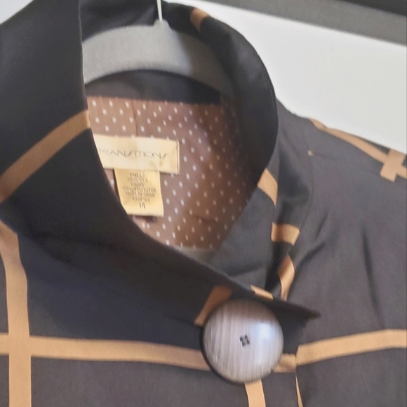 Vintage 100% Silk Black and Gold Big Check Cropped Blazer Jacket Size 14 - Picture 3 of 7